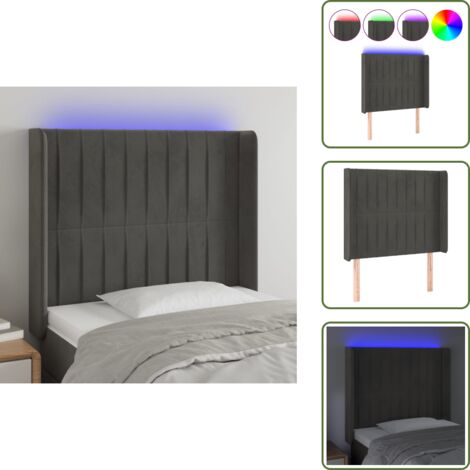 Testiera regolabile - vidaXL Testiera a LED Grigio Scuro 103x16x118/128cm in Velluto - Testiera con LED