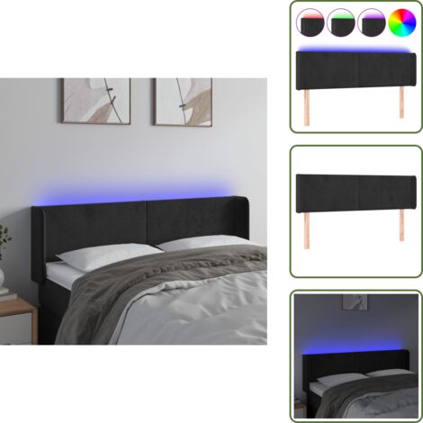 Testiera regolabile - vidaXL Testiera a LED Nera 147x16x78/88 cm in Velluto - Supporto schiena