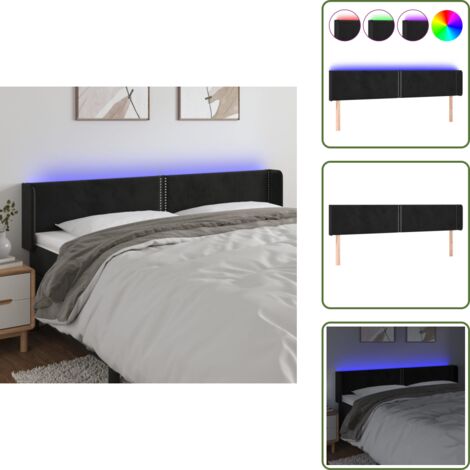 Testiera regolabile - vidaXL Testiera a LED Nera 163x16x78/88 cm in Velluto - Supporto schiena