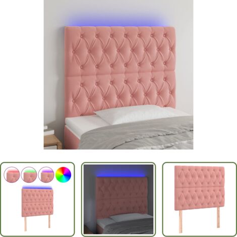 Testiera Rosa -  Testiera a LED Rosa 90x7x118/128 cm in Velluto