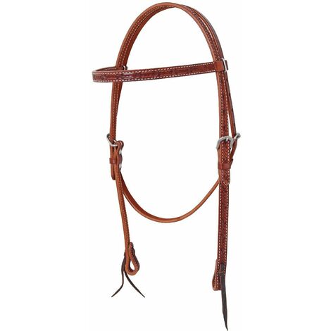 Testiera western in cuoio con frontalino diritto lavorazione barbwire: Taglia unica, Marrone