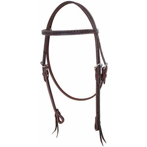 Testiera western in cuoio con frontalino diritto lavorazione snake: Taglia unica, Cognac