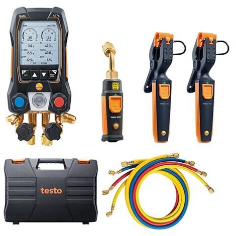 Manifold électronique intelligent 4 voies testo 557S – Sonde de vide Bluetooth testo 552i – 2 thermomètres sans fil – Mallette de transport