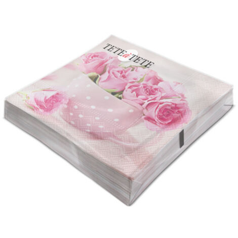 Tete a Tete Rosen-in-einer-Tasse-Servietten, TaT-Servietten, 3-lagig, 33 x 33 cm, 1/4 gefaltet, 20 Stück pro Packung