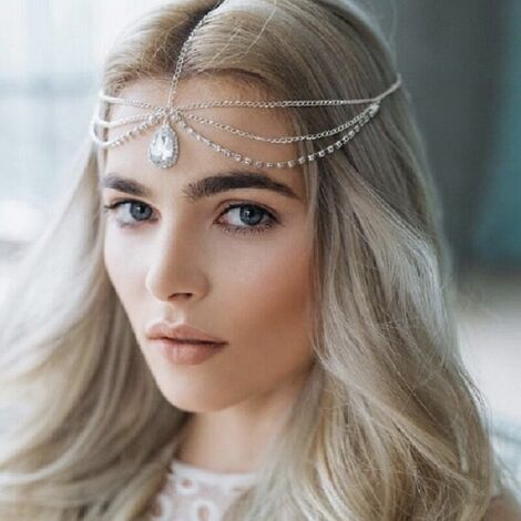 Tête chaîne argent strass bijoux de mariée mode boho bande de cheveux accessoires mariage bandeau pour femmes filles