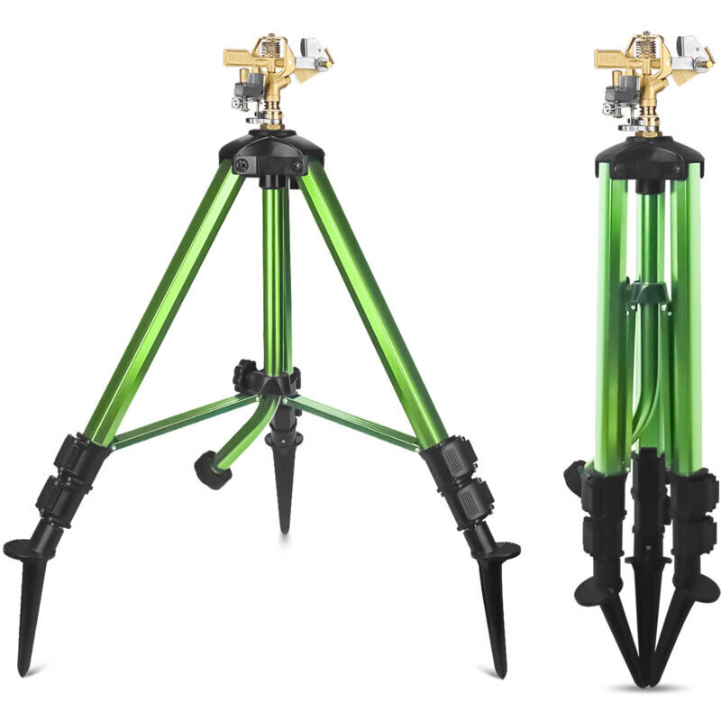 Tête d'arrosage à impact sur base trépied, arroseur de pelouse robuste, irrigation à grande surface à 360 degrés, buse d'arrosage en laiton et pieds