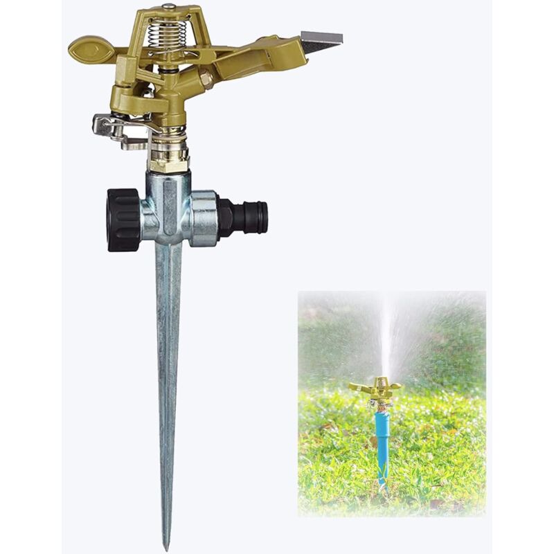 Tête d'arroseur de jardin, arroseur de pelouse robuste à impact, réglage rotatif à 360 degrés avec broche, arroseur d'eau en métal pour cour, pelouse