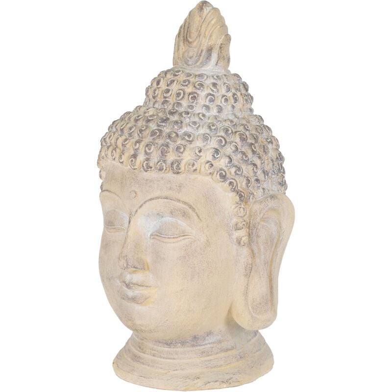 Tête de Bouddha Statue Sculpture Décoration Feng Shui Pierre Artificielle Polyrésine 55 cm Beige/Gris Figurine Ornement de Jardin Bureau Maison