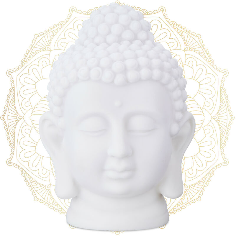 Relaxdays - tête de bouddha, statuette en plastique, HxlxP: 17x12x10 cm, déco feng shui, pour salon, salle de bains, blanc