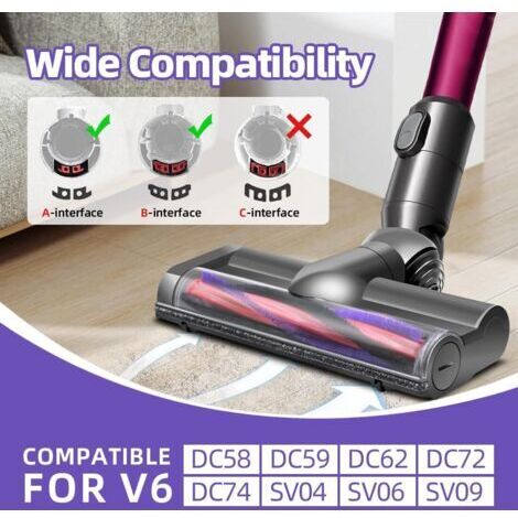 Tête de brosse d'aspirateur compatible avec Dyson V6 DC58 DC59 DC61 DC62 DC72 DC74, pièces de rechange compatibles avec SV04 SV06 SV09, brosse moteur à couple élevé, brosse à rouleau à entraînement di