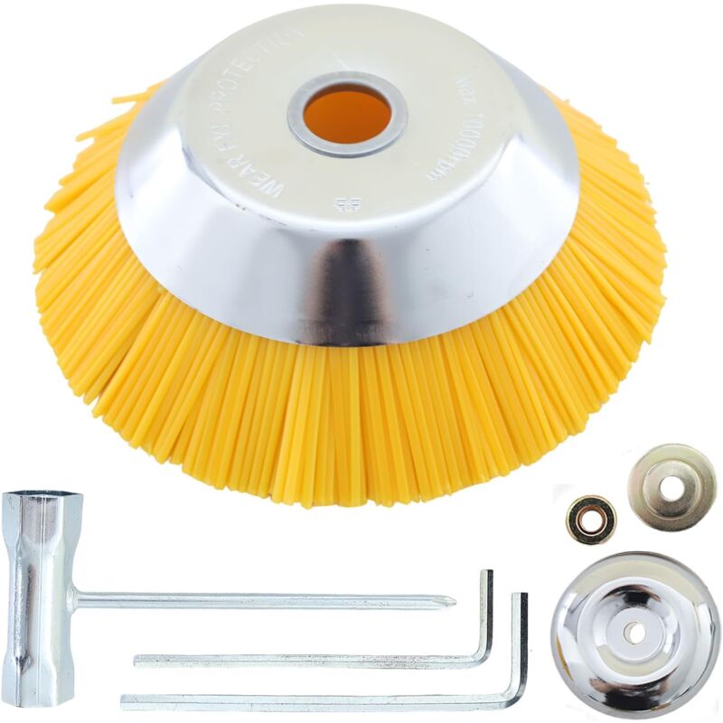 Tête de Brosse en Nylon pour Débroussailleuse, 200 mm x 25,4 mm, Kit de Brosse de Désherbage Ronde Universel Facile à Installer et Désherbage Efficace