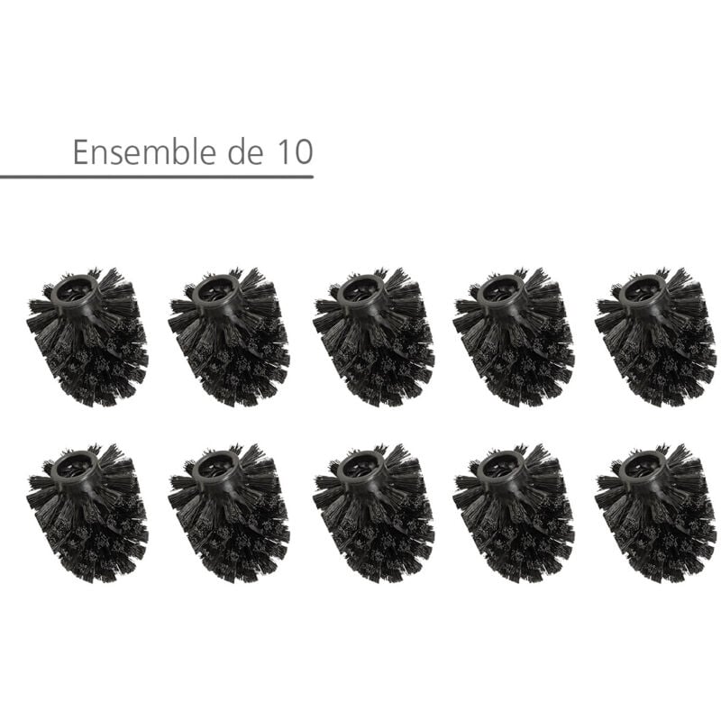 Lot de 10 Brosses wc de rechange Wenko tête rechange brosse wc taille standard, têtes de brosse wc rigide de rechange, format économique, plastique,