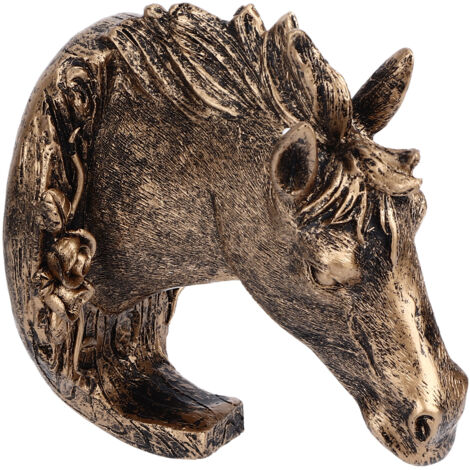 Tête de cheval antique en résine avec crochet mural doré pour manteaux et vêtements - Décoration pour salon, salle de bain ou cuisine