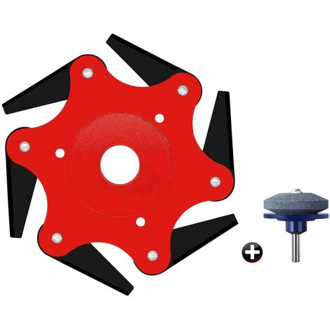 Tête de coupe extérieure Lame de débroussailleuse 65Mn Accessoires de tête de tondeuse à gazon 6 Remplacement de la tondeuse de rasoir en acier avec affûteuse de lame （Kits d'adaptateur non inclus）