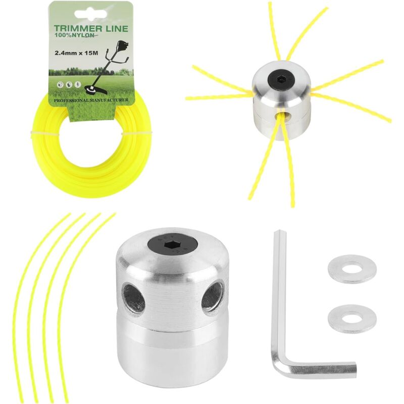 Tête de coupe universelle M8 M10 avec fil de coupe en nylon de 2,4 mm x 60 m (couleur de corde aléatoire)