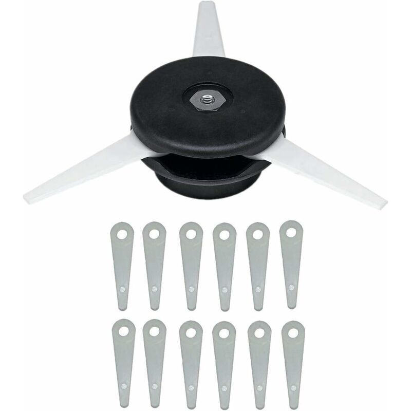 Tête de débroussailleuse de rechange et 12 lames de rechange avec 12 lames en nylon et tête de coupe