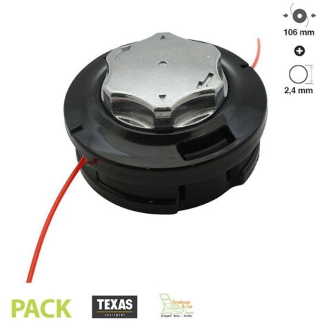Tête de débroussailleuse PRO base aluminium TEXAS fil 2,4mm diamètre 106mm filtage 10 x 1.25