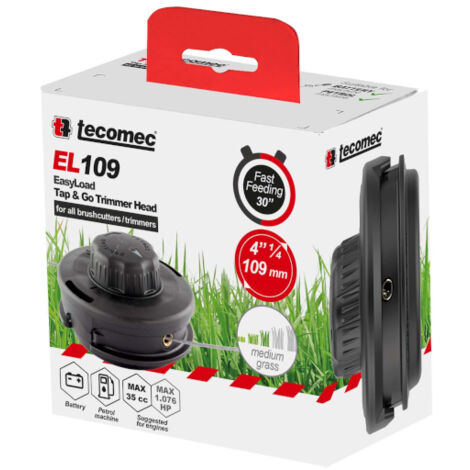 Tête de débroussailleuse Tap-N-Go 109mm – Compatible avec fils 2.0 à 3.5mm – Installation simple sans adaptateur – Pour débroussailleuses thermiques et à batterie – Tecomec - EL109