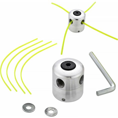 Tête de Débroussailleuse Universelle Aluminium Fils Tête Coupe-Bordure Tête Double Fil Bobine Tête Fil Nylon pour Tondeuse, 1 Têtes de Fil + 4 Fils