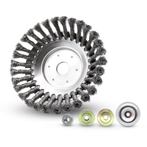 RQIURPN Tête de désherbage Fil d'acier,150 x 25,4 mm Brosse à Désherber Ronde, Brosse de Debroussailleuse Universelle,Tête Brosse Désherbage avec 4 Accessoires, pour Les Jardins, Les pelouses