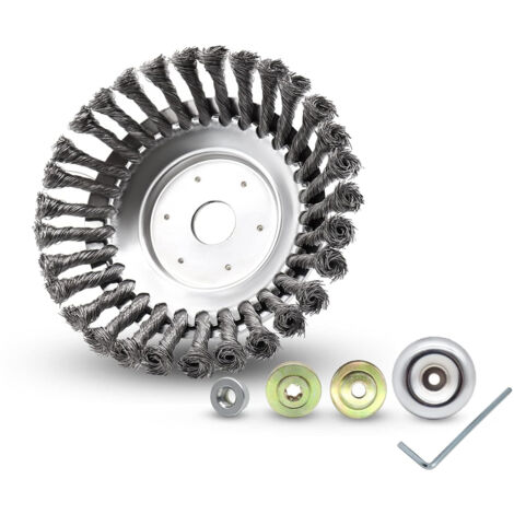 RQIURPN Tête de désherbage Fil d'acier,150 x 25,4 mm Brosse à Désherber Ronde, Brosse de Debroussailleuse Universelle,Tête Brosse Désherbage avec 5 Accessoires, pour Les Jardins, Les pelouses