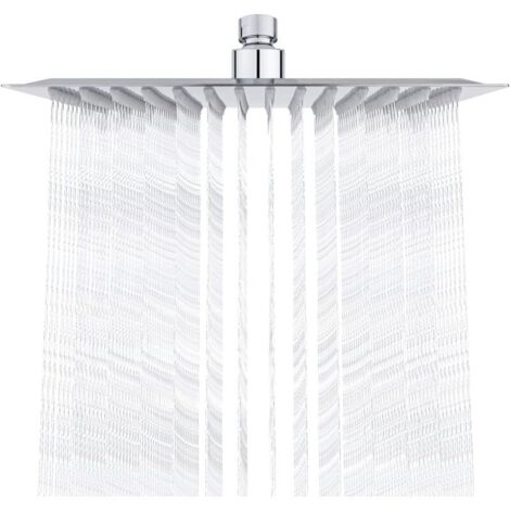 Tete de Douche Inox - Douche Economie d'Eau, Pommeau de Douche Carré 25CM, Tete de Douche Pluie Universelle Filetage 1/2 Pouce, Rotatif 360°, Inclinable 30°, Facile à Installer et à Nettoyer