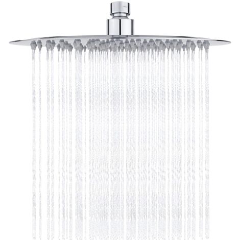 Tete de Douche Inox - Douche Economie d'Eau, Pommeau de Douche Ronde 25CM, Tete de Douche Pluie Universelle Filetage 1/2 Pouce, Rotatif 360°, Inclinable 30°, Facile à Installer et à Nettoyer