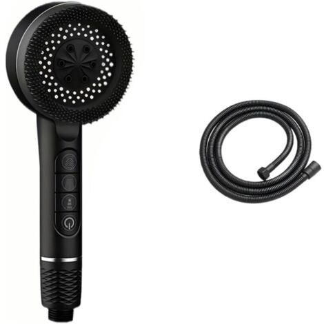 Tête de Douche Manuelle Pressurisée 4 Modes, avec Brosses en Silicone et Filtur, Flexible Renforcé, Pour un Confort Ultime (Noir)