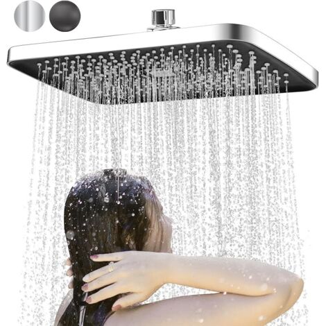 Tête de Douche Pluie Carrée Pomme de Douche Plafond Pommeau de Douche Pluie Tête de Douche Anti-Calcaire Douchette Plafond Universelle Facile à Installer (28  18.5cm, Chrome)-F