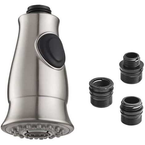 Tête de douchette universelle de rechange pour robinet de cuisine avec flexible extensible, raccord IPS 1/2 pouce, 2 fonctions, nickel brossé