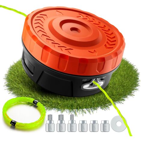 Tête de Fil pour débroussailleuse Filetage Gauche avec système Tap & Go,Tête d'alimentation Facile Echo, Stihl, Ryobi – Livrée 4,2 m Coupe (0,095") et 6 adaptateurs Orange -