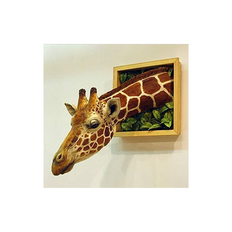 tete de girafe decoration murale 3d, art mural statue en latex animal realiste, embellissement l'espace la chambre embrassez decoration