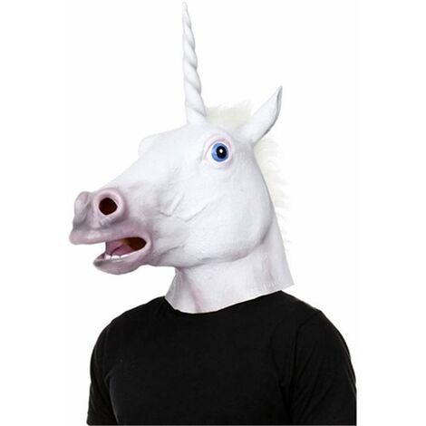 Tête de Licorne Masque Latex Cheval pour Costume Déguisement Fête Halloween, Effrayant Adulte Licorne Tête Latex Masque En Caoutchouc