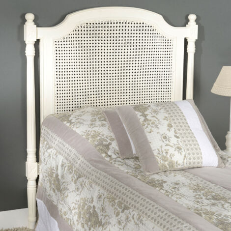 Tête de lit 100 cm en bois d'acajou et rotin tressé – Hauteur 120 cm – Style romantique et bohème – Détails sculptés