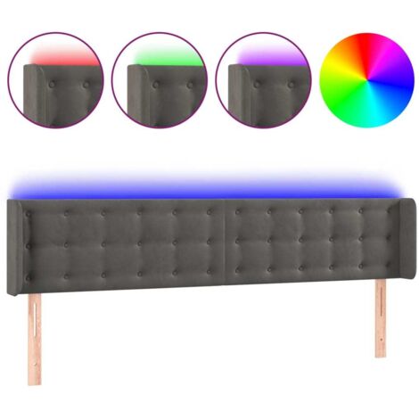 Tête de lit à LED  Armoire de tête de lit Gris foncé 163x16x78/88 cm Velours 48620