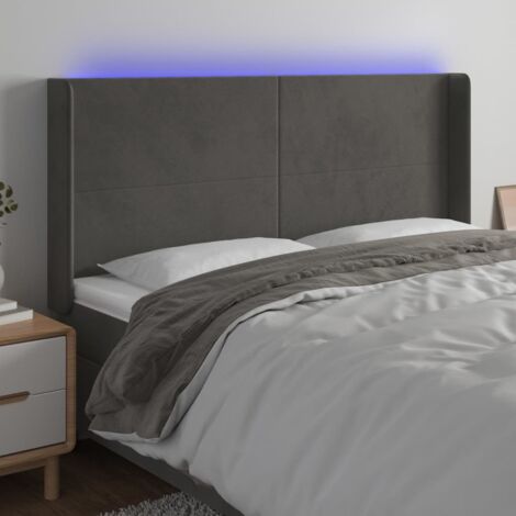 Tête de lit à LED  Armoire de tête de lit Gris foncé 203x16x118/128 cm Velours 33276
