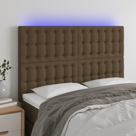 Tête de lit à LED  Armoire de tête de lit Marron foncé 144x5x118/128 cm Tissu 71546