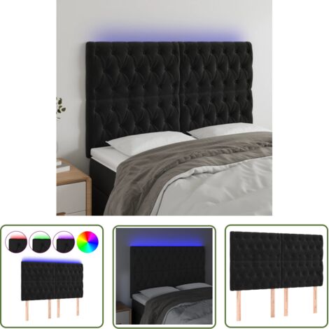 Tête de lit à LED  Armoire de tête de lit Noir 160x7x118/128 cm Velours 46265