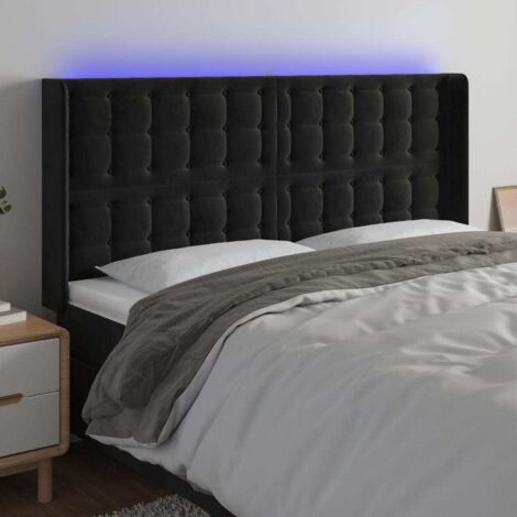 Tête de lit à LED  Armoire de tête de lit Noir 163x16x118/128 cm Velours 79826