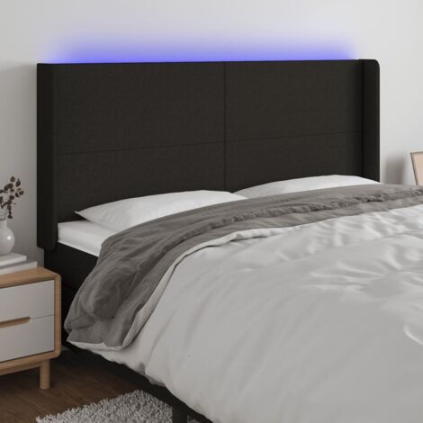 Tête de lit à LED  Armoire de tête de lit Noir 183x16x118/128 cm Tissu 24337