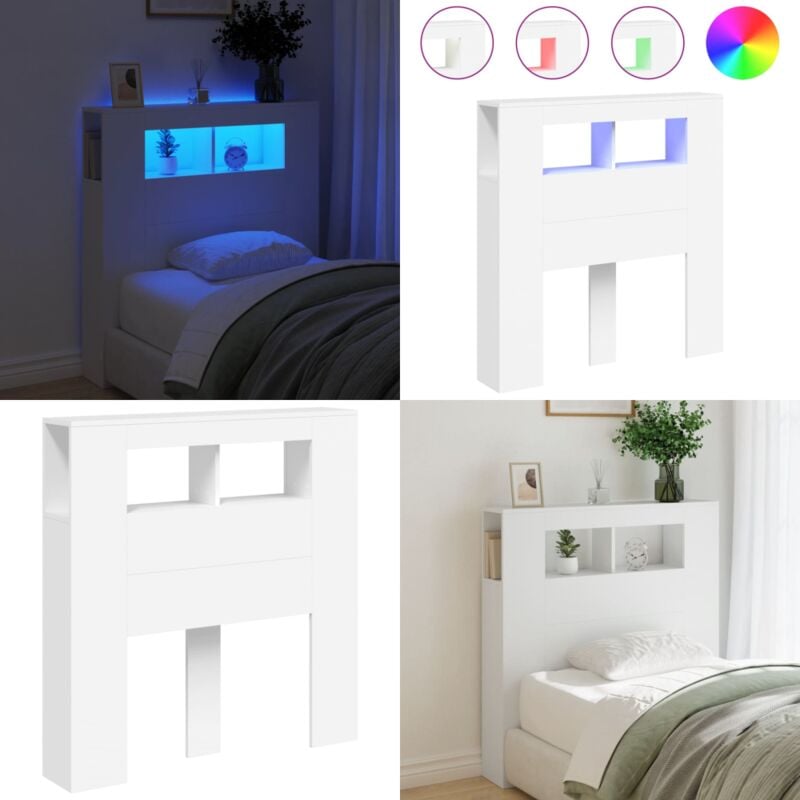 Vidaxl - Tête de lit à led blanc 100x18,5x103,5 cm bois d'ingénierie - Tête De Lit Led - Tête De Lit Moderne - Tête De Lit Blanche - Meuble De