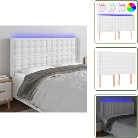 Tête de lit à LED Blanc 147x16x118/128 cm Similicuir - Tête De Lit Led - Tête De Lit Blanche - Tête De Lit Moderne - Tête De Lit Rembourrée - Tête De Lit Similicuir