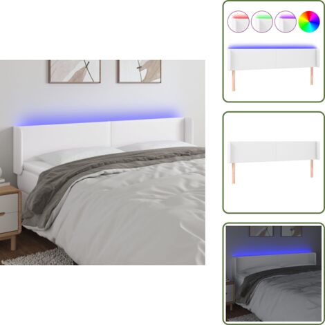 Tête de lit à LED Blanc 163x16x78/88 cm Similicuir - Tête De Lit Led - Tête De Lit Blanche - Tête De Lit Moderne - Tête De Lit Rembourrée - Tête De Lit Similicuir