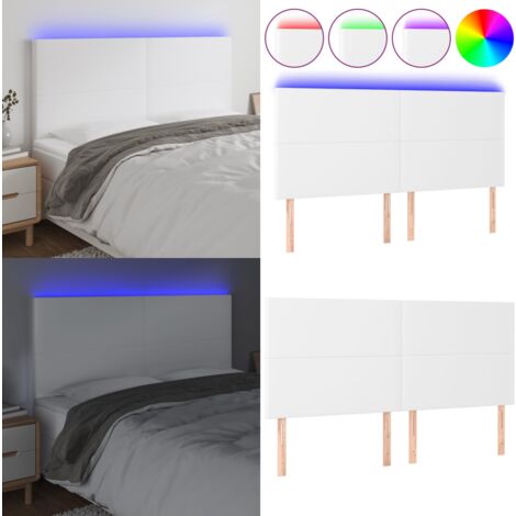 Tête de lit à LED Blanc 180x5x118/128 cm Similicuir - Tête De Lit Led - Tête De Lit Blanche - Tête De Lit Moderne - Simuli Cuir - Éclairage Led - Home & Living