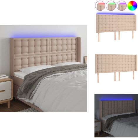 Tête de lit à LED Cappuccino 203x16x118/128 cm Similicuir - Tête De Lit Led - Tête De Lit Capitonnée - Tête De Lit Moderne - Tête De Lit Rembourrée - Tête De Lit Simili Cuir