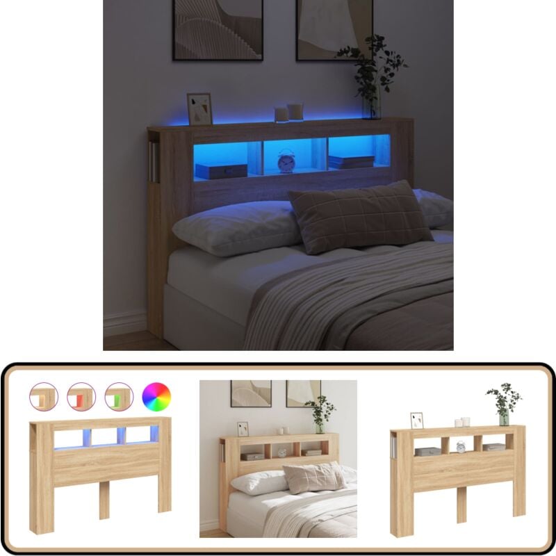 Tête de lit à LED chêne sonoma 160x18,5x103,5cm bois ingénierie - Tête De Lit Led - Tête De Lit Moderne - Tête De Lit Design - Éclairage Led - Meuble