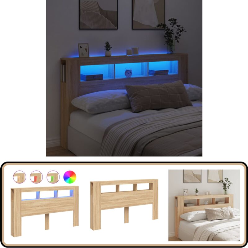Vidaxl - Tête de lit à led chêne sonoma 180x18,5x103,5cm bois ingénierie - Tête De Lit Led - Tête De Lit Moderne - Tête De Lit En Bois - Éclairage