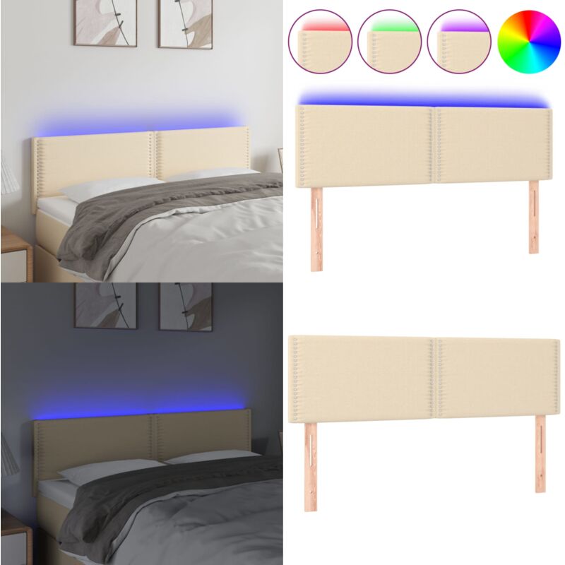 Vidaxl - Tête de lit à led Crème 144x5x78/88 cm Tissu - Tête De Lit Led - Tête De Lit Crème - Tête De Lit Moderne - Éclairage Led - Têtière De Lit