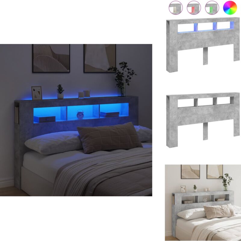 Vidaxl - Tête de lit à led gris béton 180x18,5x103,5cm bois d'ingénierie - Tête De Lit Led - Tête De Lit Moderne - Tête De Lit Design - Éclairage Led