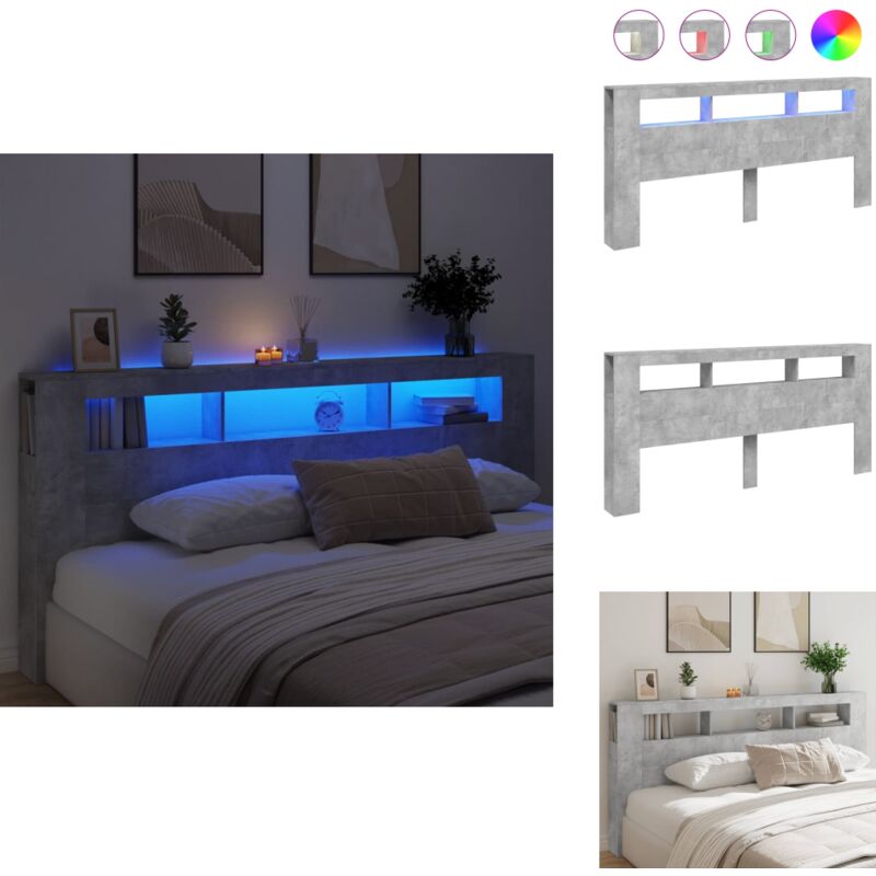 Vidaxl - Tête de lit à led gris béton 220x18,5x103,5cm bois d'ingénierie - Tête De Lit Led - Tête De Lit Moderne - Tête De Lit Design - Éclairage Led